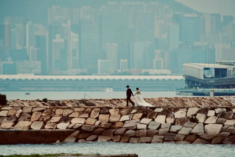 Hong Kong wedding couple waterfront skyline