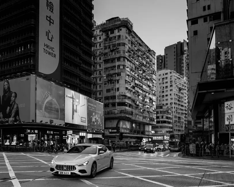 Hong Kong street architecture — wedding convoy backdrop